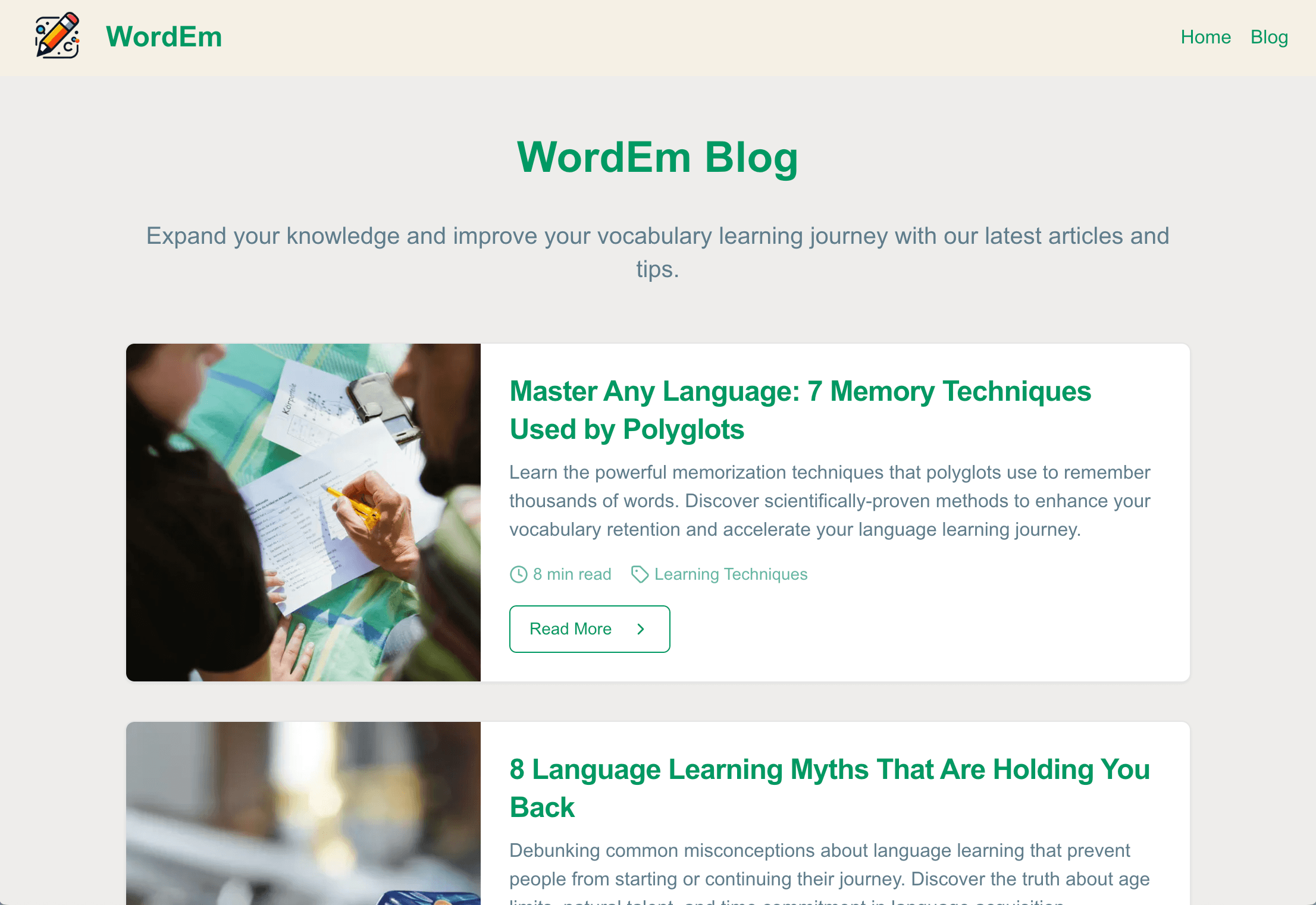 Educational Blog desktop view