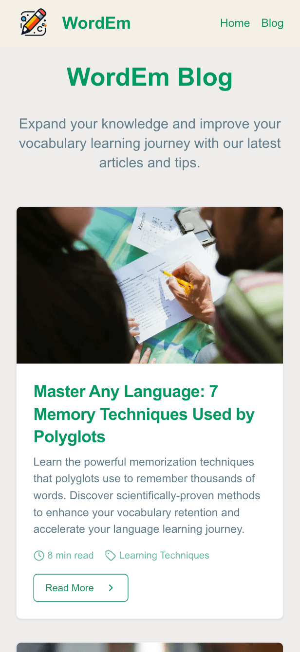Educational Blog mobile view