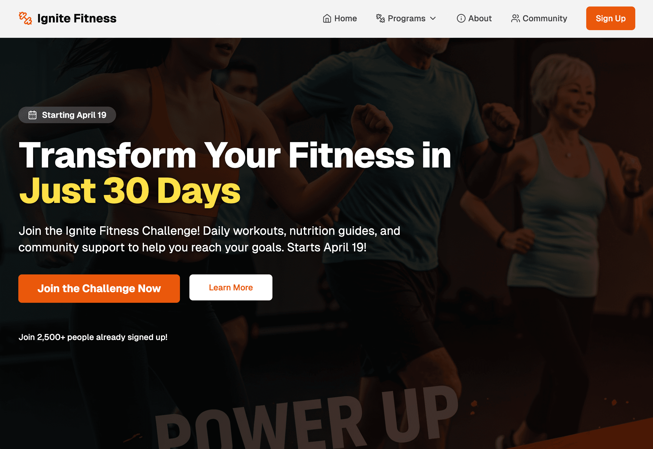 Fitness Challenge desktop view