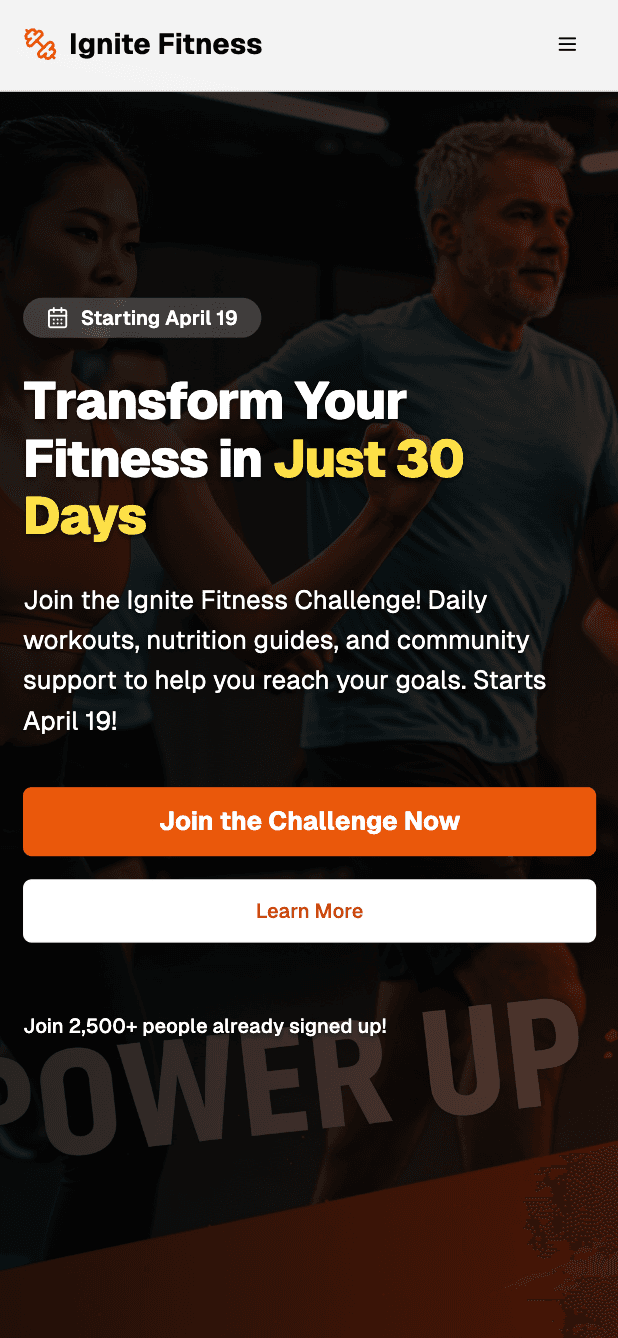 Fitness Challenge mobile view