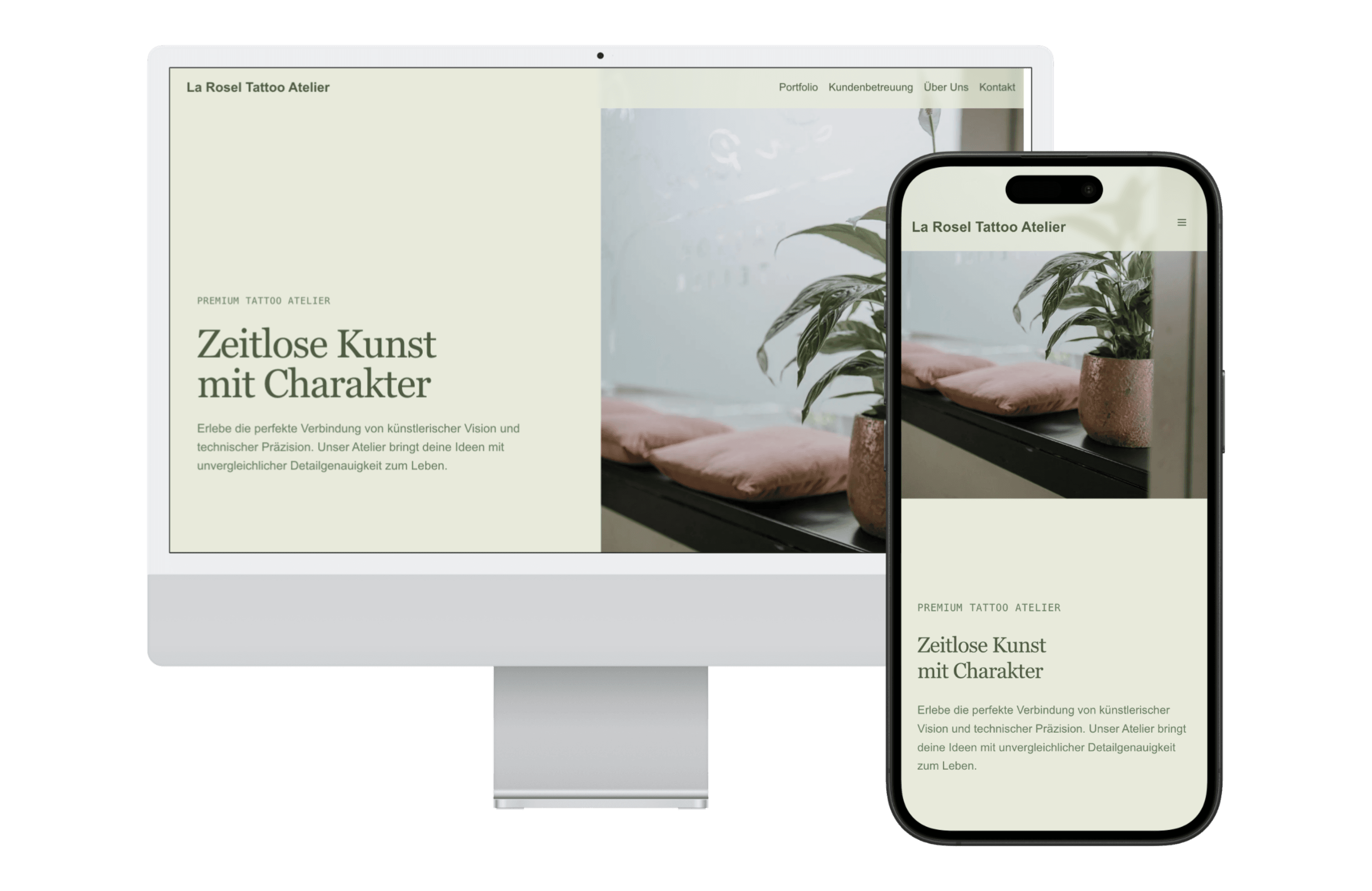 Affordable landing page template mockup showing desktop and mobile versions